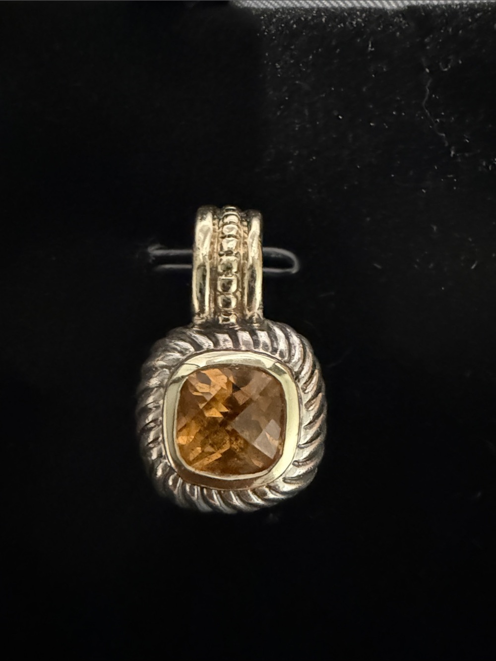 David Yurman Citrine and Sterling and 18k Gold Rope-Edge Pendant